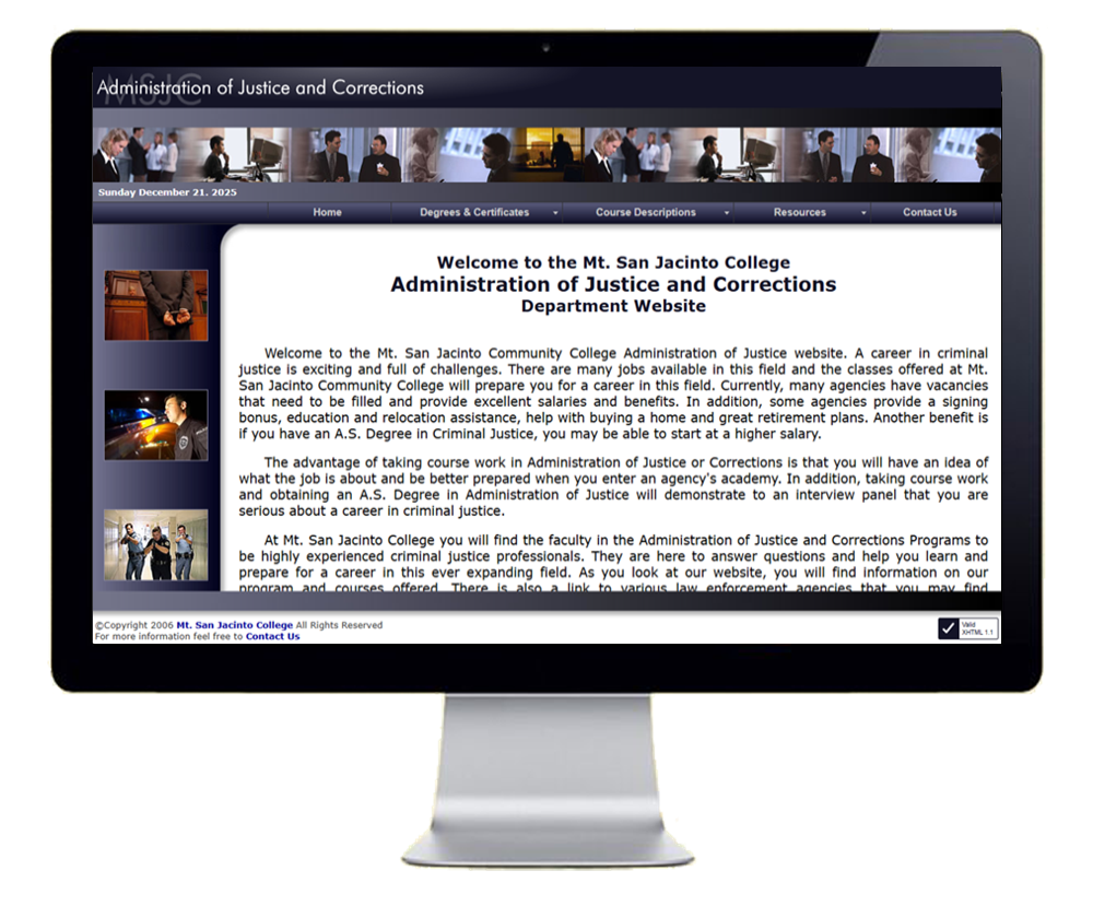 2006 MSJC Admin of Justice Dept. Website Thumbnail